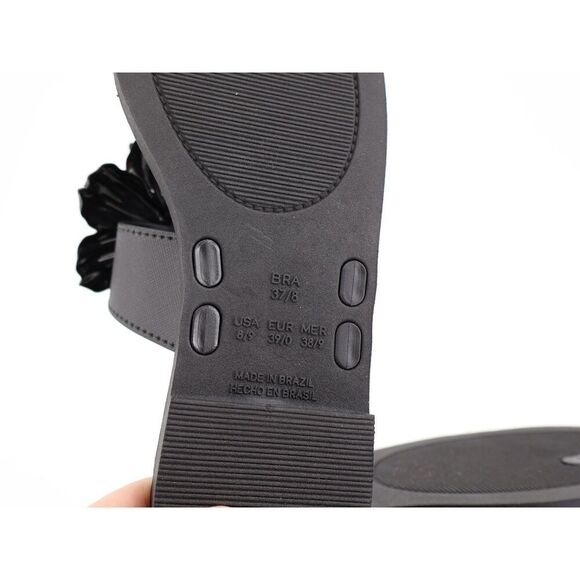 Larroude Hibiscus Sandals Slide Thong Size 8/9 Black Slip On Rubber Beach - Picture 7 of 8